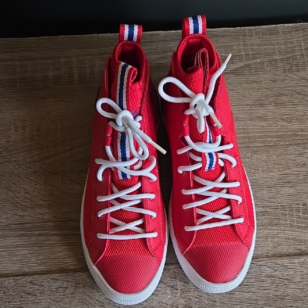 Red High-Top Sneakers with White Laces